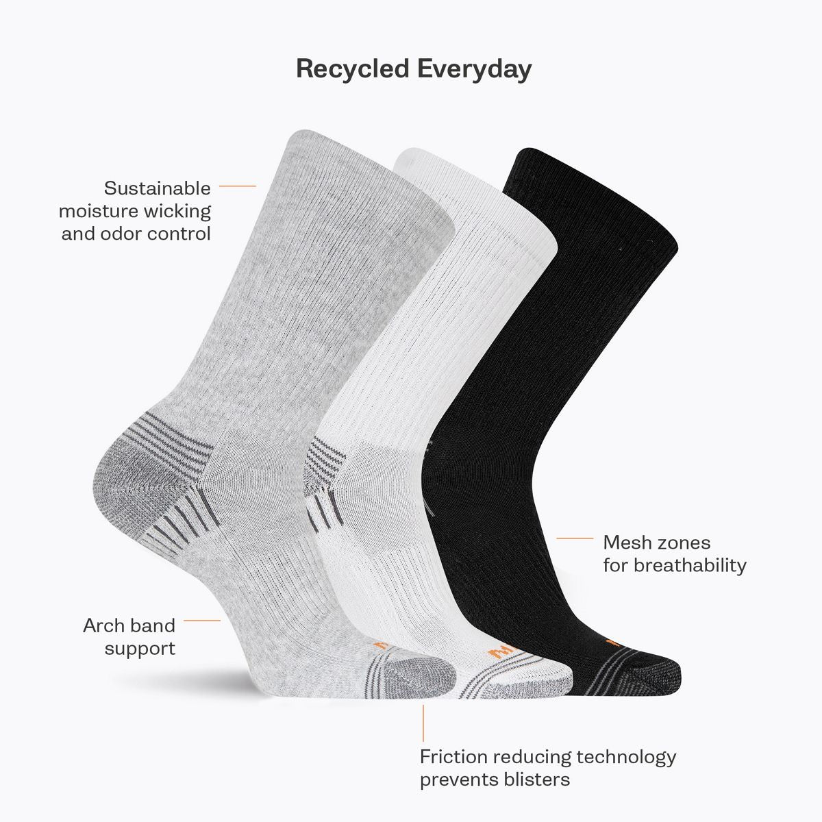 Recycled Everyday Crew Sock 3 Pack - Socks | Merrell online shop